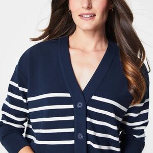 SPANX AirEssentials Striped Cardigan Navy Button V  Nwt sz S Petite